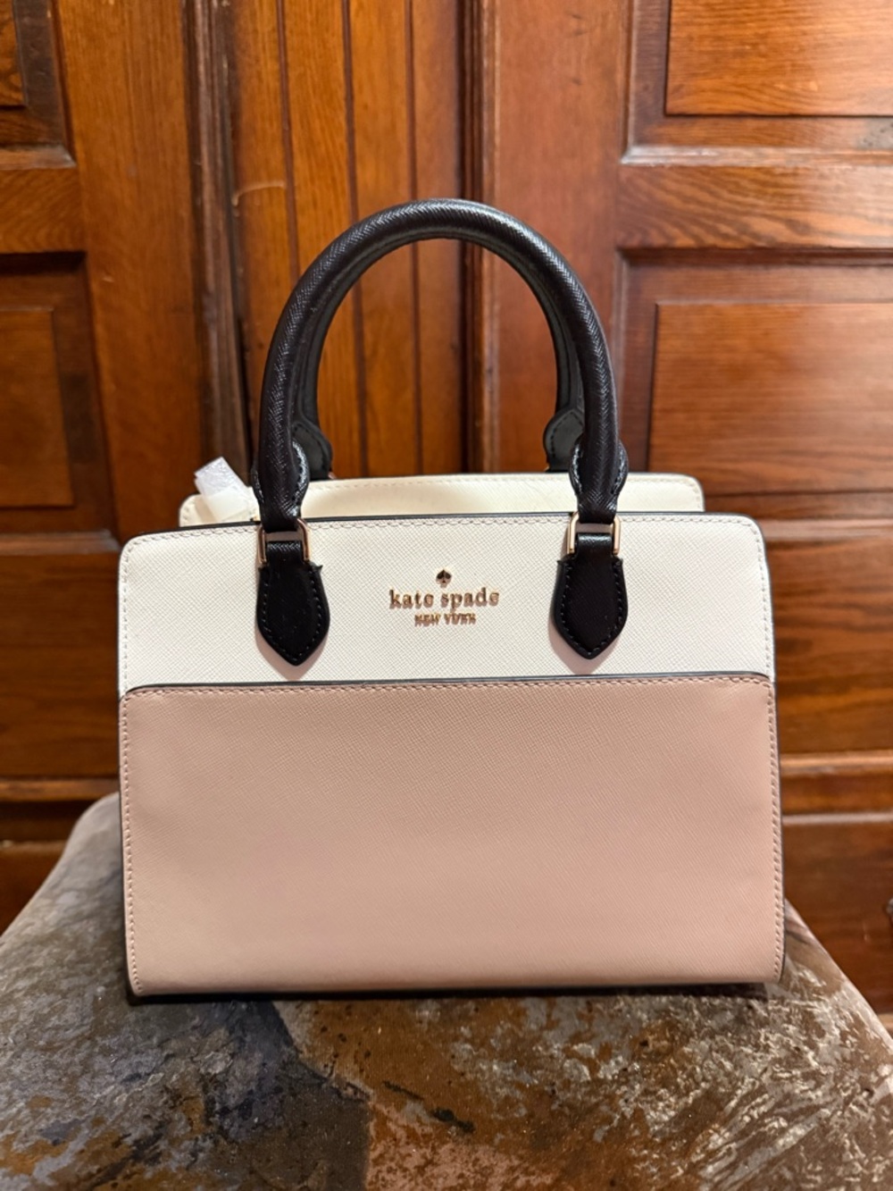 kate spade Two-Tone Leather Satchel in Cream, Blush & Black